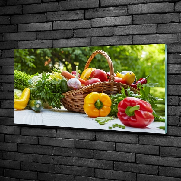 Cuadro decorativo de vidrio para salón horizontal Cesta de verduras