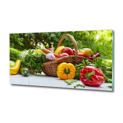 Cuadro decorativo de vidrio para salón horizontal Cesta de verduras