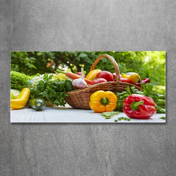 Cuadro decorativo de vidrio para salón horizontal Cesta de verduras