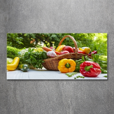 Cuadro decorativo de vidrio para salón horizontal Cesta de verduras