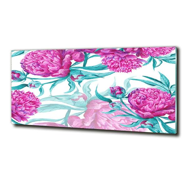 Cuadro decorativo de vidrio para salón horizontal Peonías rosas