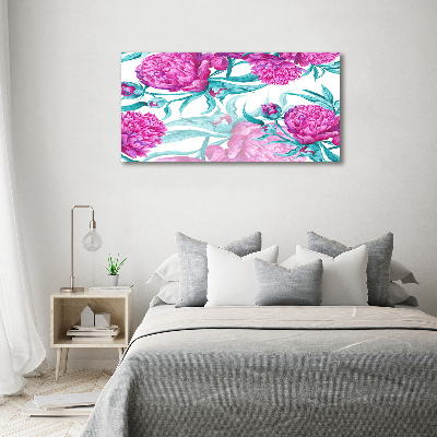 Cuadro decorativo de vidrio para salón horizontal Peonías rosas