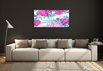 Cuadro decorativo de vidrio para salón horizontal Peonías rosas