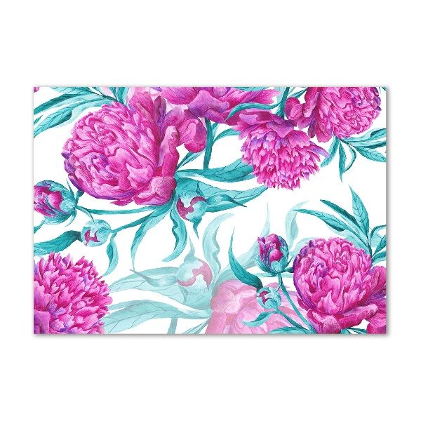 Cuadro decorativo de vidrio para salón horizontal Peonías rosas
