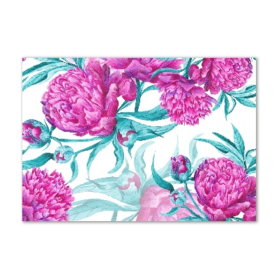 Cuadro decorativo de vidrio para salón horizontal Peonías rosas