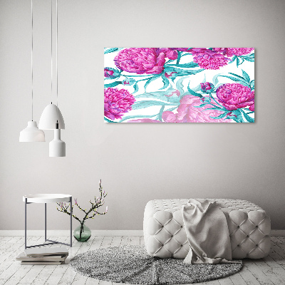 Cuadro decorativo de vidrio para salón horizontal Peonías rosas