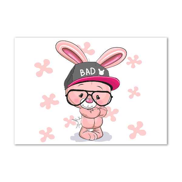 Foto en cristal de alta calidad con impresión uv horizontal Conejo con sombrero