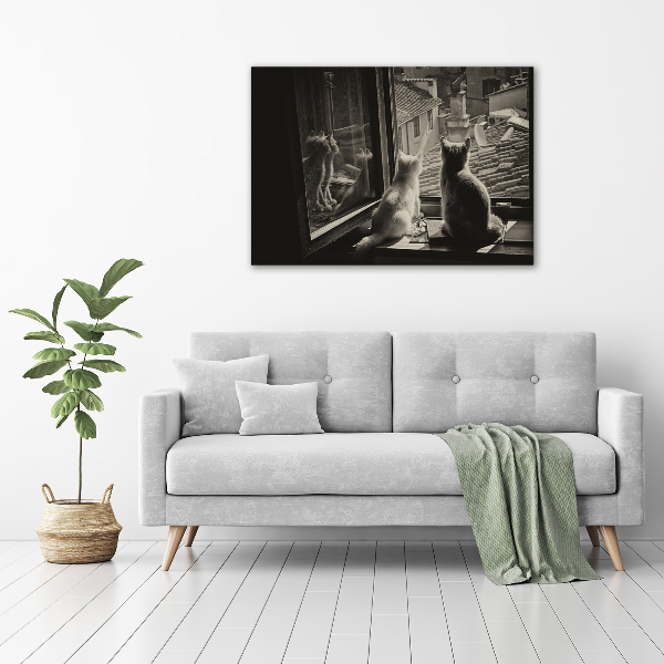 Foto en cristal de alta calidad con impresión uv horizontal Gatos en la ventana