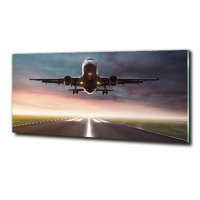 Cuadro decorativo de vidrio para salón horizontal Un avión despegando