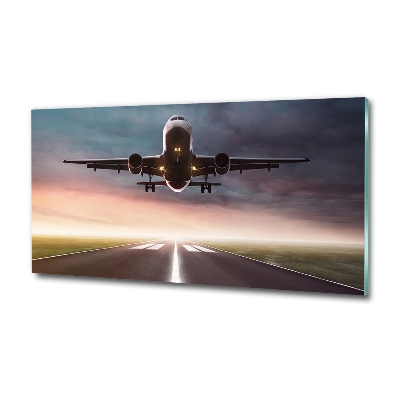 Cuadro decorativo de vidrio para salón horizontal Un avión despegando