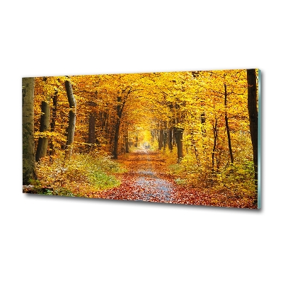 Cuadro decorativo de vidrio para salón horizontal Bosque en otoño