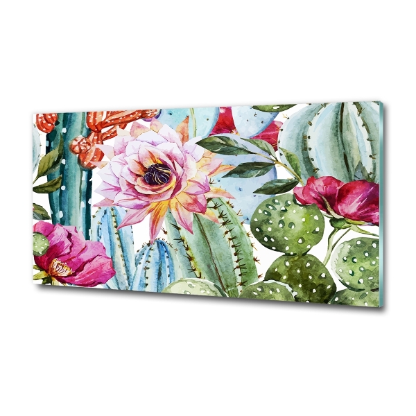 Impresión en cristal con acabado brillante horizontal Cactus y flores