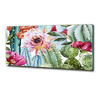 Impresión en cristal con acabado brillante horizontal Cactus y flores