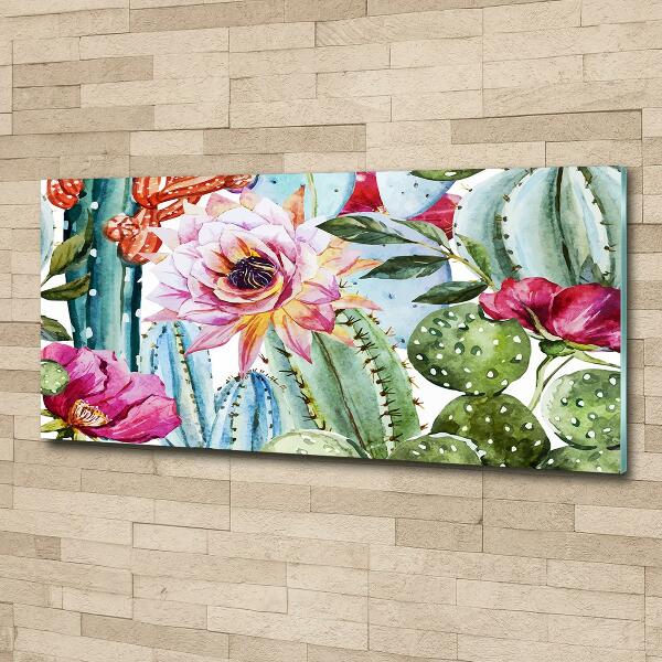 Impresión en cristal con acabado brillante horizontal Cactus y flores