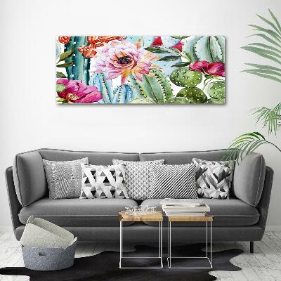 Impresión en cristal con acabado brillante horizontal Cactus y flores