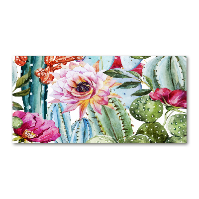 Impresión en cristal con acabado brillante horizontal Cactus y flores