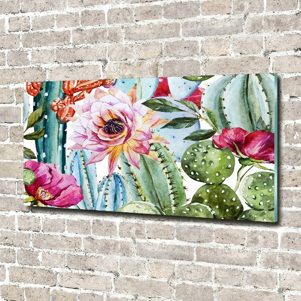 Impresión en cristal con acabado brillante horizontal Cactus y flores