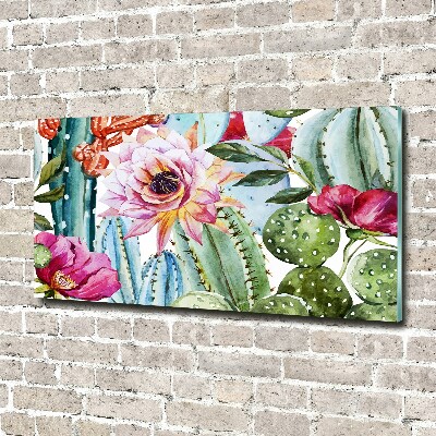 Impresión en cristal con acabado brillante horizontal Cactus y flores