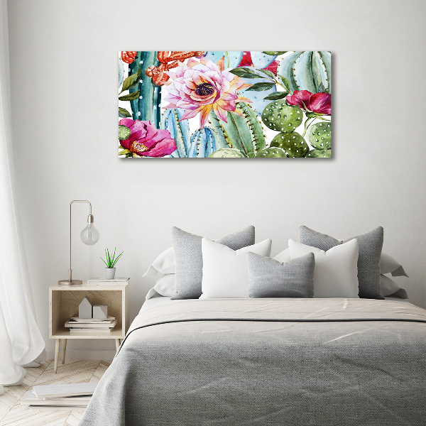 Impresión en cristal con acabado brillante horizontal Cactus y flores