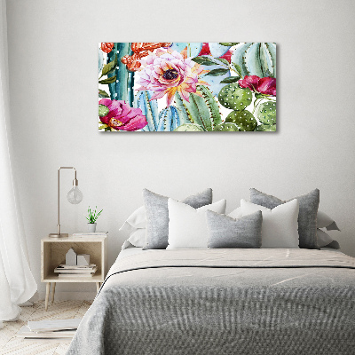 Impresión en cristal con acabado brillante horizontal Cactus y flores