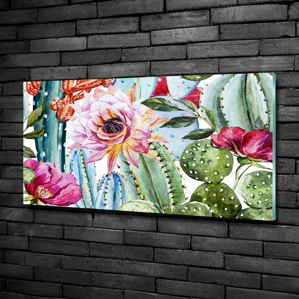 Impresión en cristal con acabado brillante horizontal Cactus y flores