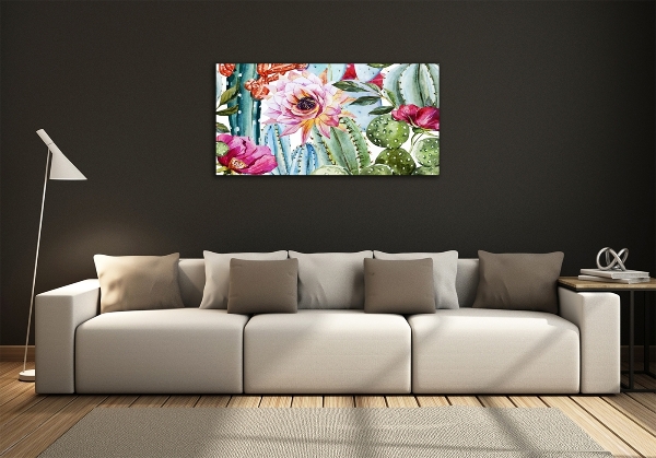 Impresión en cristal con acabado brillante horizontal Cactus y flores