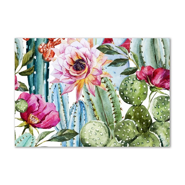 Impresión en cristal con acabado brillante horizontal Cactus y flores