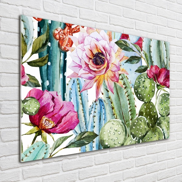 Impresión en cristal con acabado brillante horizontal Cactus y flores