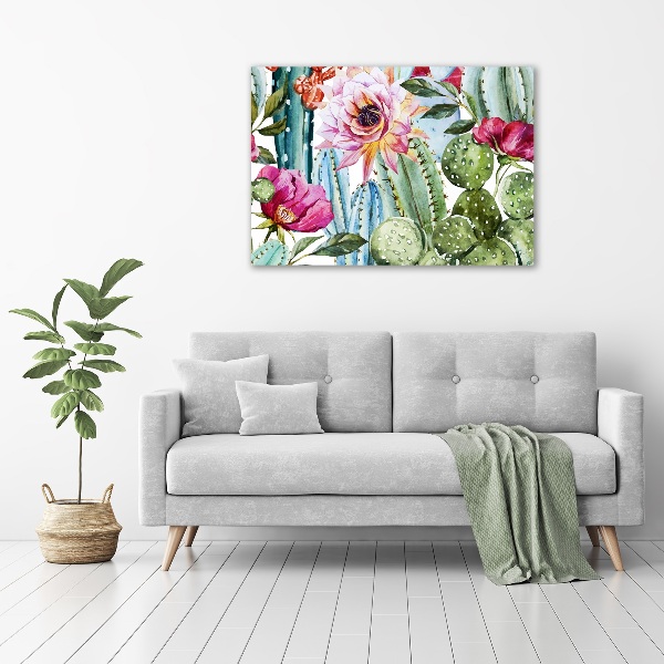 Impresión en cristal con acabado brillante horizontal Cactus y flores