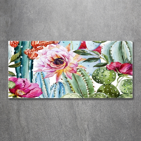 Impresión en cristal con acabado brillante horizontal Cactus y flores