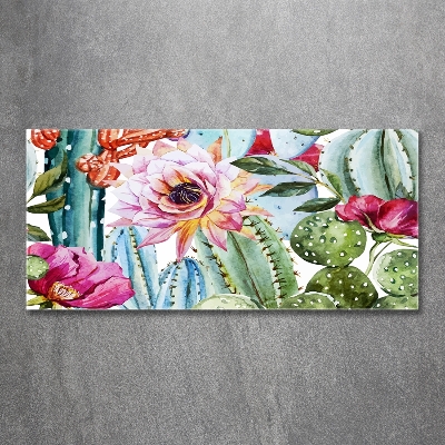 Impresión en cristal con acabado brillante horizontal Cactus y flores