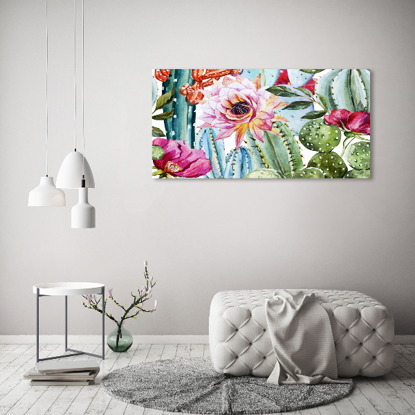 Impresión en cristal con acabado brillante horizontal Cactus y flores