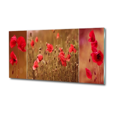Cuadro de cristal templado moderno horizontal Tríptico de amapolas