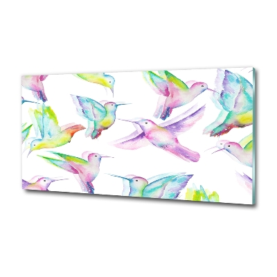 Cuadro decorativo de vidrio para salón horizontal Colibríes