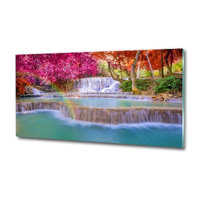 Cuadro de cristal templado moderno horizontal Cascada en el bosque