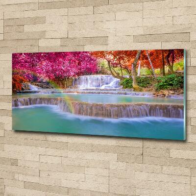 Cuadro de cristal templado moderno horizontal Cascada en el bosque