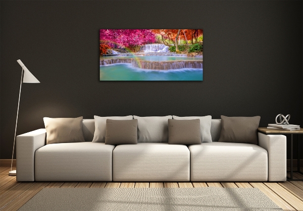 Cuadro de cristal templado moderno horizontal Cascada en el bosque
