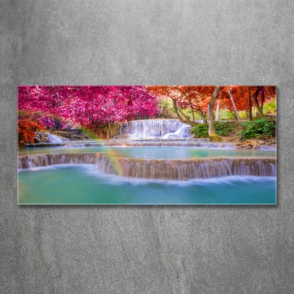 Cuadro de cristal templado moderno horizontal Cascada en el bosque