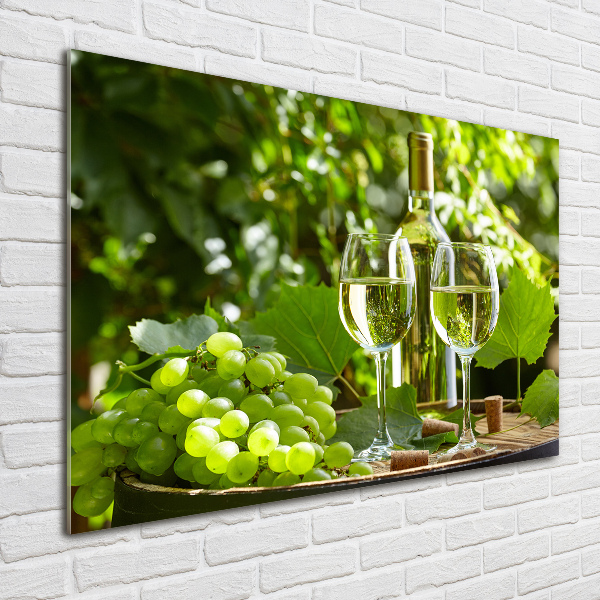 Cuadro de cristal templado moderno horizontal Vino blanco y fruta