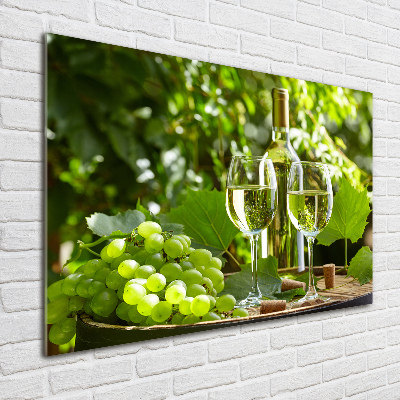 Cuadro de cristal templado moderno horizontal Vino blanco y fruta