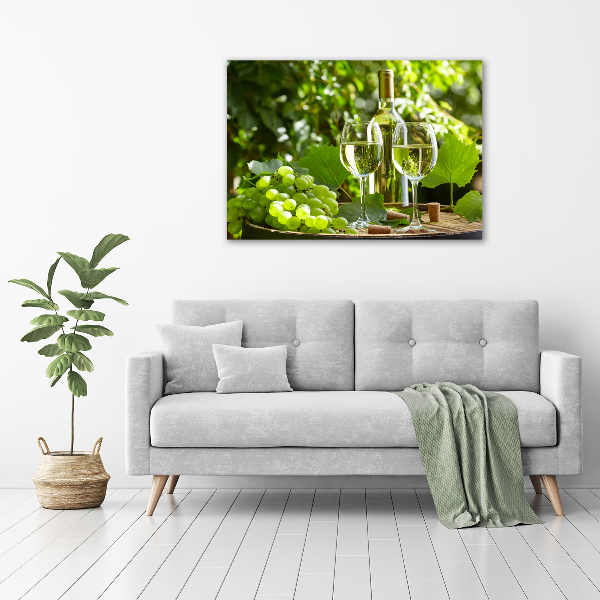 Cuadro de cristal templado moderno horizontal Vino blanco y fruta