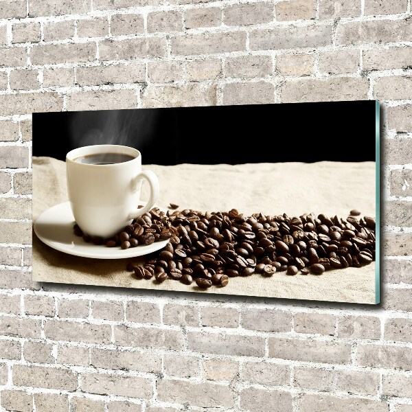 Cuadro decorativo de vidrio para salón horizontal Café aromático