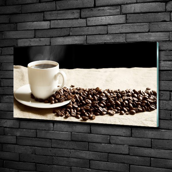Cuadro decorativo de vidrio para salón horizontal Café aromático