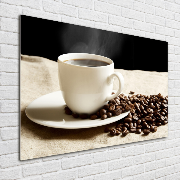 Cuadro decorativo de vidrio para salón horizontal Café aromático