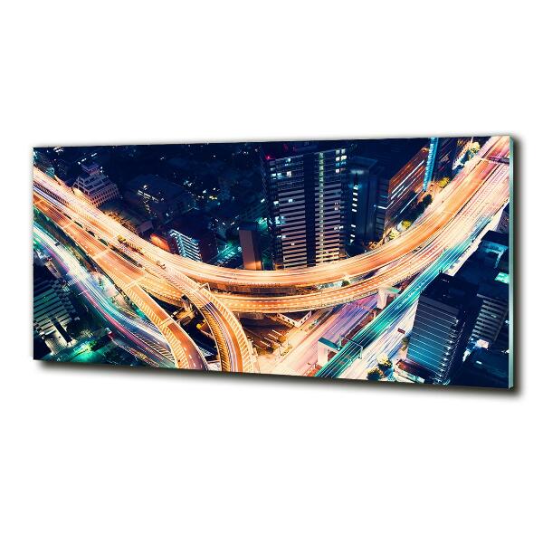Cuadro decorativo de vidrio para salón horizontal Autopista de Tokio