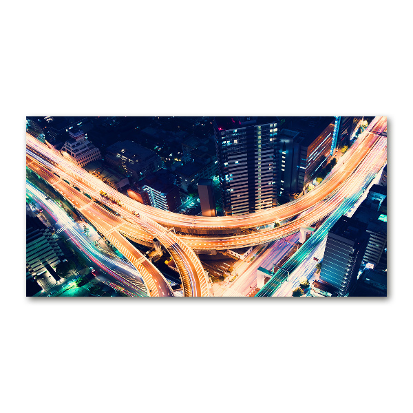 Cuadro decorativo de vidrio para salón horizontal Autopista de Tokio