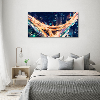 Cuadro decorativo de vidrio para salón horizontal Autopista de Tokio