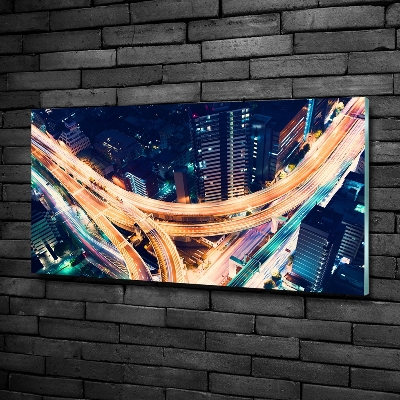 Cuadro decorativo de vidrio para salón horizontal Autopista de Tokio