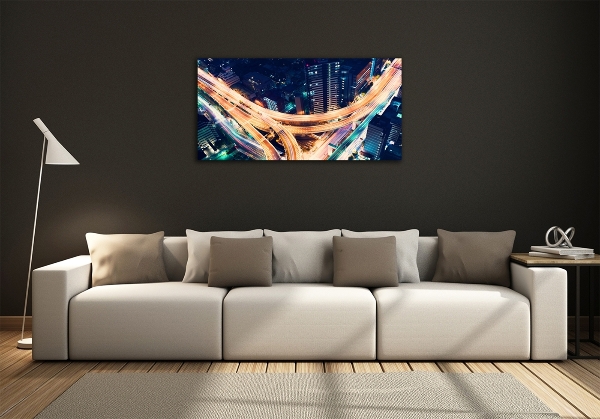 Cuadro decorativo de vidrio para salón horizontal Autopista de Tokio