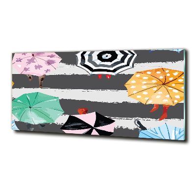 Cuadro decorativo de vidrio para salón horizontal Paraguas de colores
